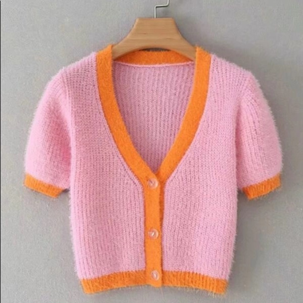 NEVER BEEN WORN Contrast Binding Fuzzy Cardigan